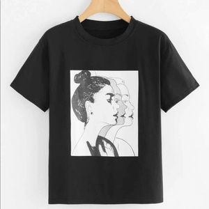 Black Fashion T with Graphic Print